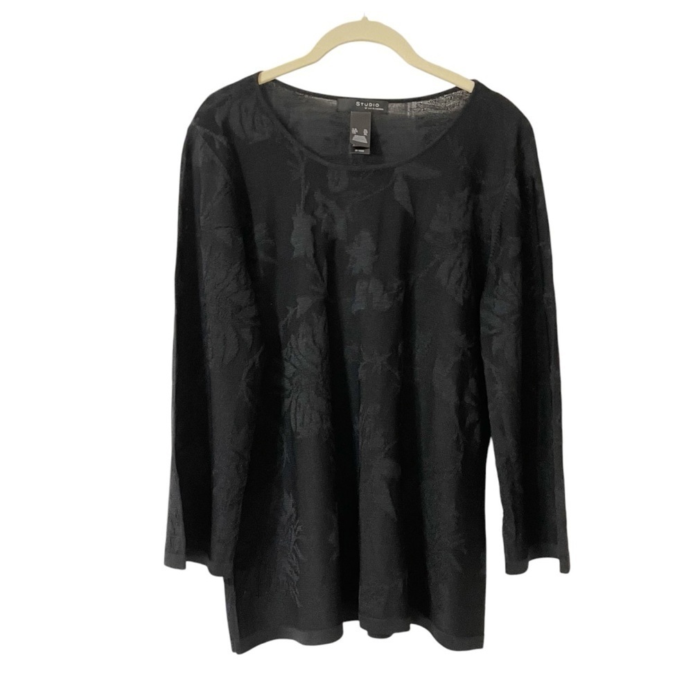 Liz Claiborne Studio Black Floral Long Sleeve Blouse Size XL Silk Rayon Office